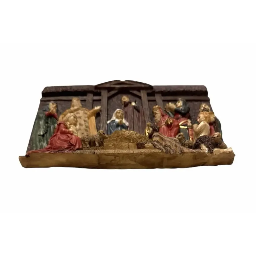 VINTAGE NATIVITY 3D WALL Decor Plaque HAND PAINTED Poly Stone FAST SHIP 3323-41